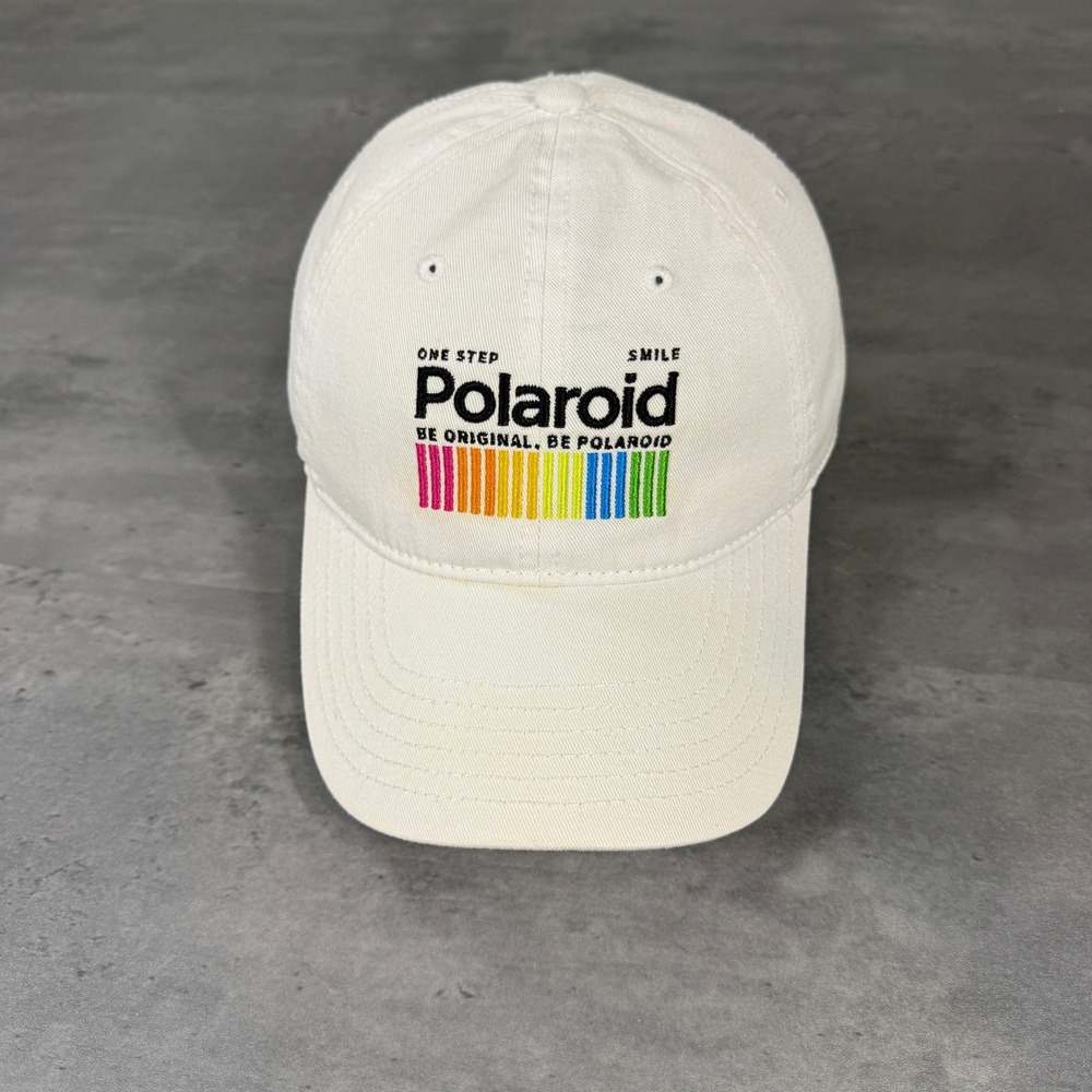Polaroid Baseball Cap Adult White‎ Rainbow Hat Mad Engine Retro Camera Logo